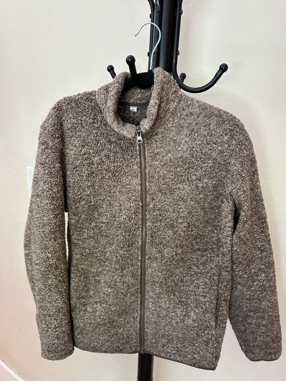 Uniqlo Standing Collar Zip Front 2-tone Tan/Brown Fleece Jacket